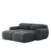 SOFA modular mit 2 Ottomans Plüsch Grau - Grau, Kunststoff (179/73/204.1cm) - Meubliv
