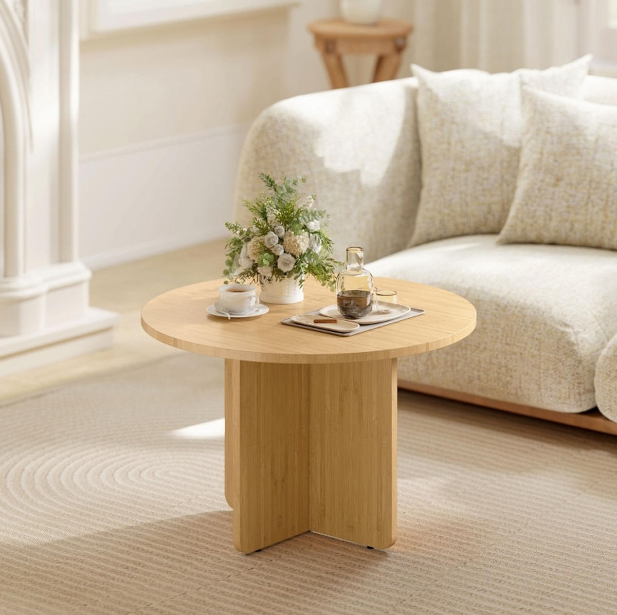 COUCHTISCH 66/66/45 cm aus Bambus mit Kreuzgestell in Natur - Naturfarben, Naturmaterialien (66/66/45cm) - Flora Grace