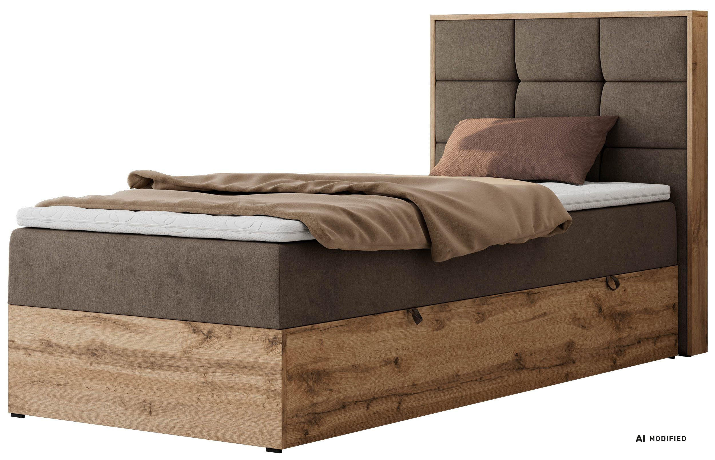 BOXBETT ALBERO 1 90/200 - Braun Velvet - Topper T25 - H4 - Rechts - Schwarz/Braun, Kunststoff/Textil (90/200cm) - MKS