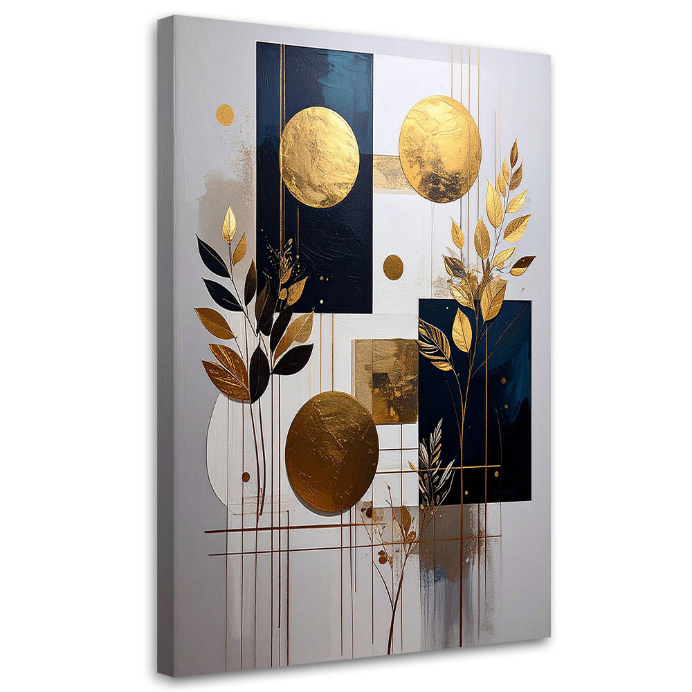 BILDER, Abstraktion: Kreise und Blätter beige-gold - Grau, Textil (30/45cm) - Feeby