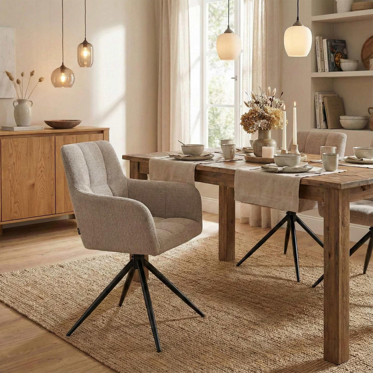 ARMLEHNENSTUHL Stoff Taupe - Taupe/Schwarz, Textil/Metall (59/87/59cm) - CLP