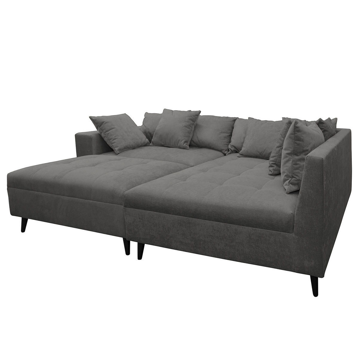ECKSOFA mit Ottomane und Hocker - Schwarz/Grau, Birkenholz/Textil (247/174cm) - home24
