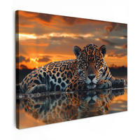 LEINWANDBILD Natur - Leopard - Tier - Sonnenuntergang - Modern Wandbilder 80x60 cm - Orange, Textil (80/60cm) - MuchoWow