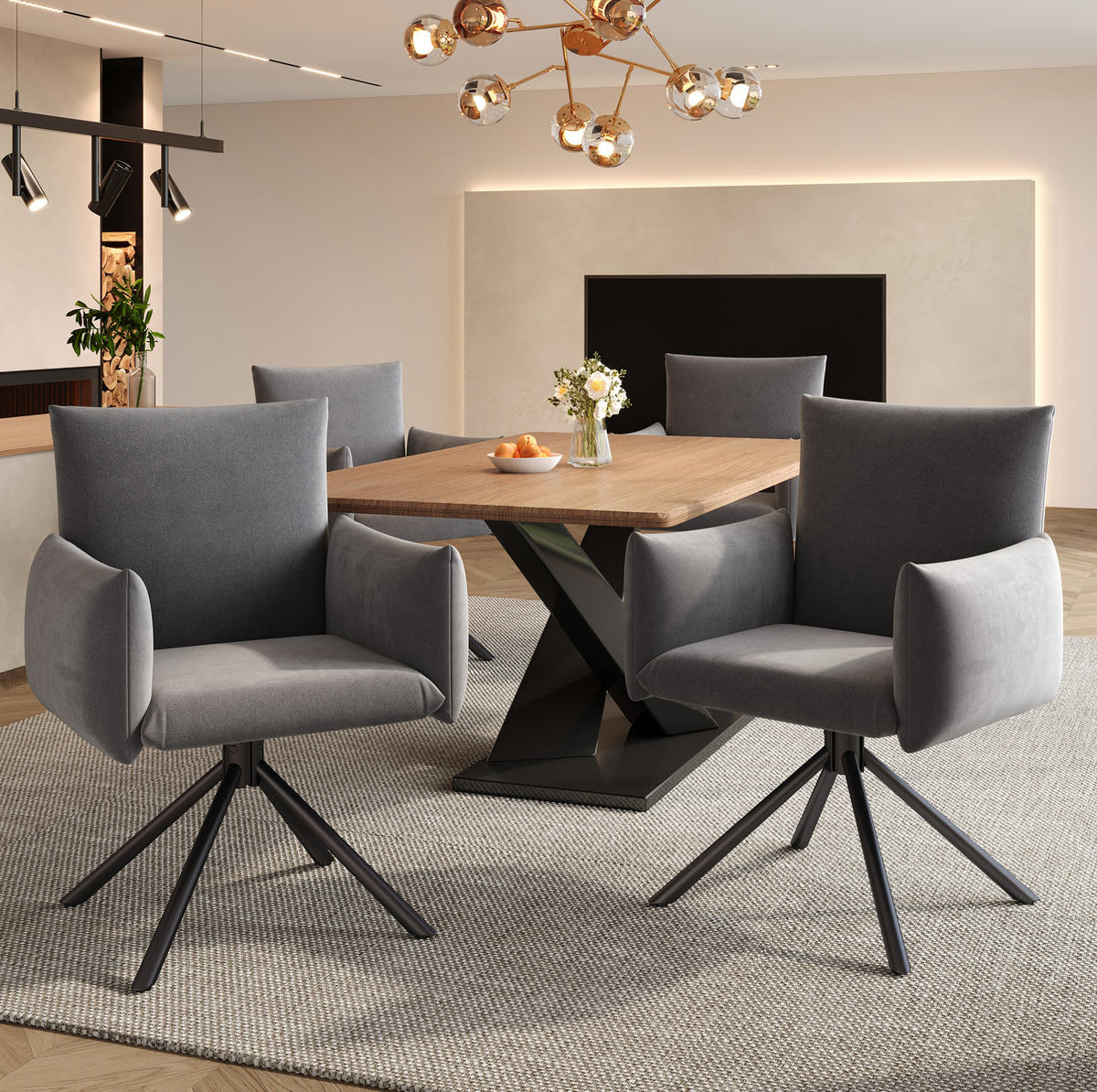 ESSZIMMERSTUHL 2er-Set 360° drehbar Samt Grau - Grau, Metall (60/88/60cm) - Meubliv
