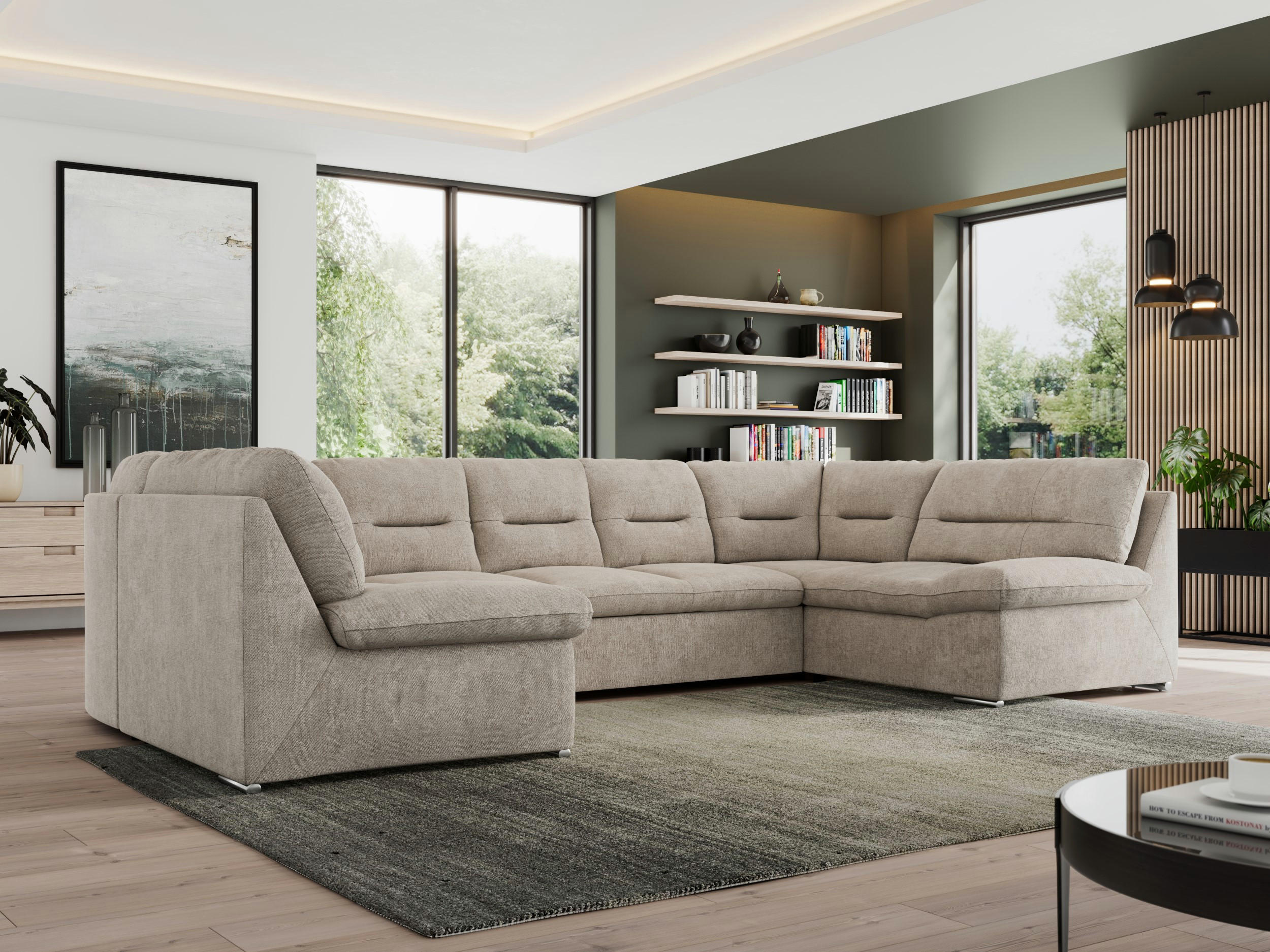 WOHNLANDSCHAFT MORBIDO U Beige Struktur - Beige/Silberfarben, Textil/Metall (340/93/206cm) - MKS