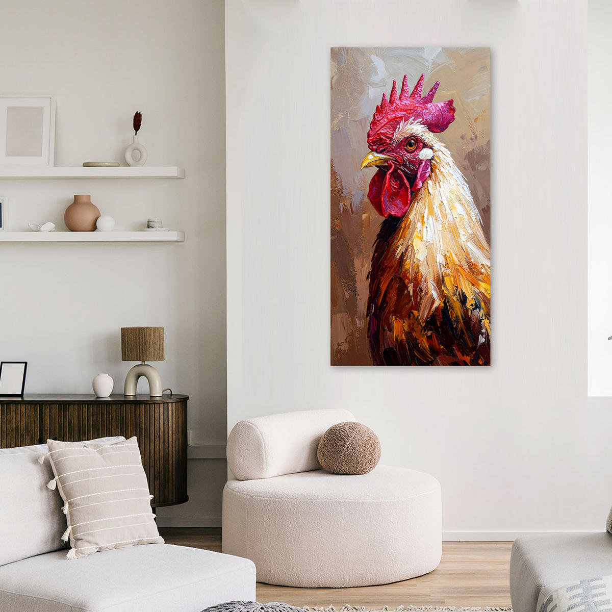 LEINWANDBILD Hahn Vogel Tier 60x120cm - Braun, Textil (60/120cm) - Feeby