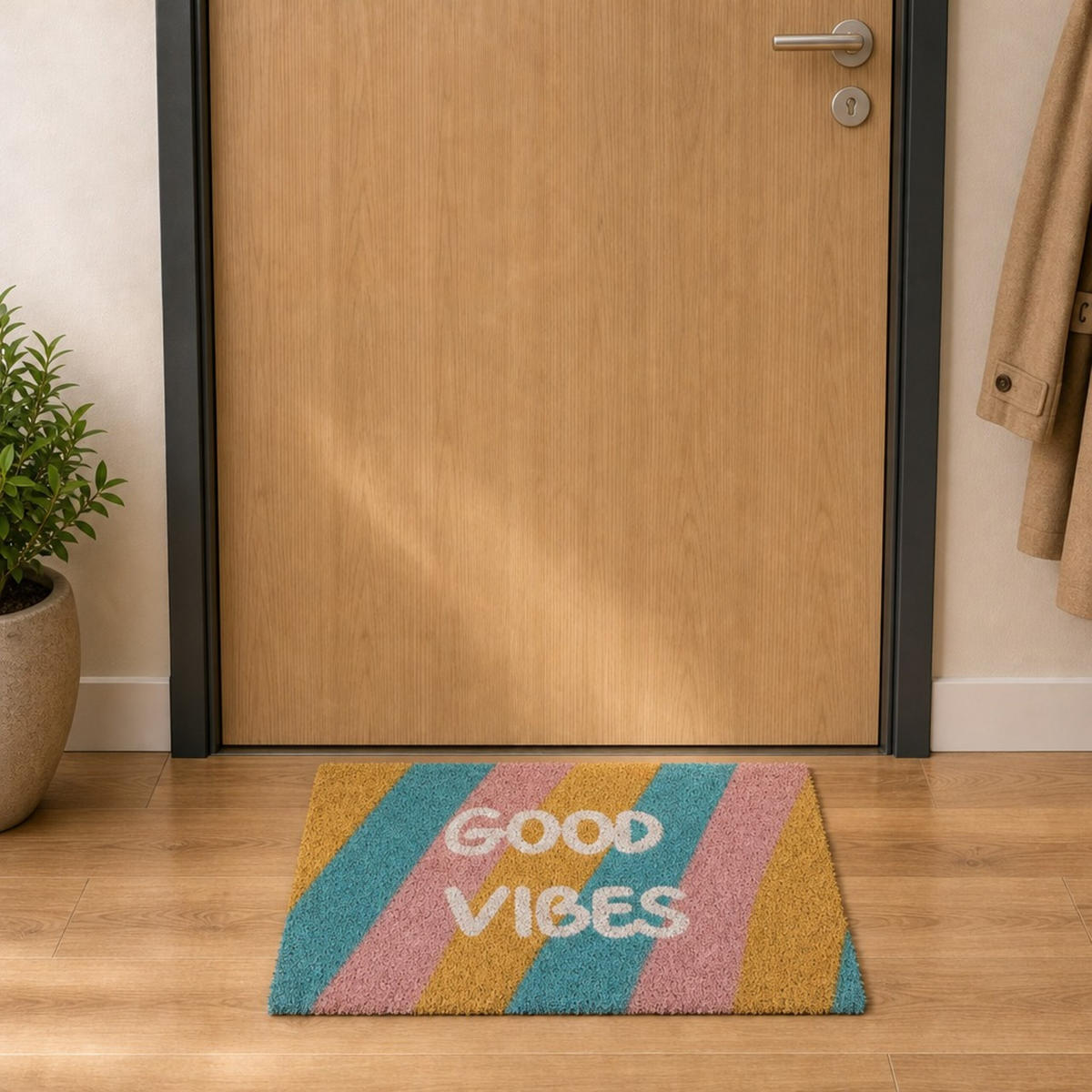 FUSSMATTE Bunt Kokos 60x40 cm Good Vibes - Multicolor, Kunststoff/Textil (60/40cm) - Relaxdays