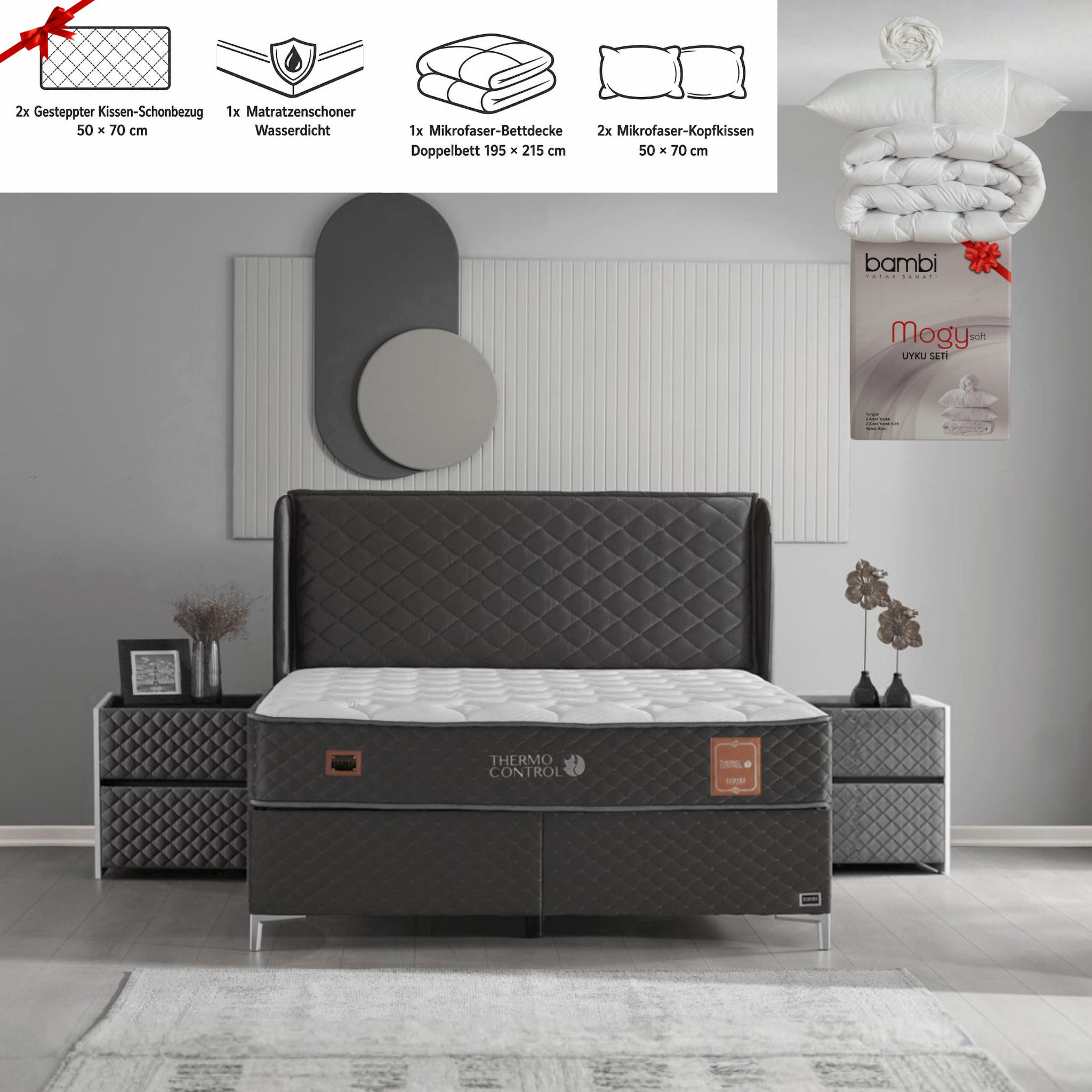 Bambi Boxspringbett Anthrazit 140x200 cm
