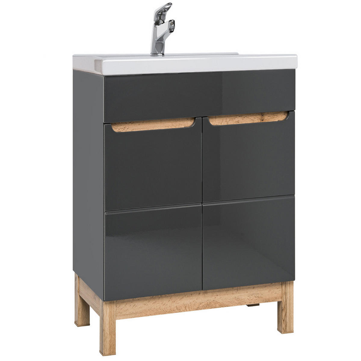 BADMÖBEL-SET 3-TLG. Solna-56 - Grau, Holzwerkstoff (110/200/46cm) - Lomado