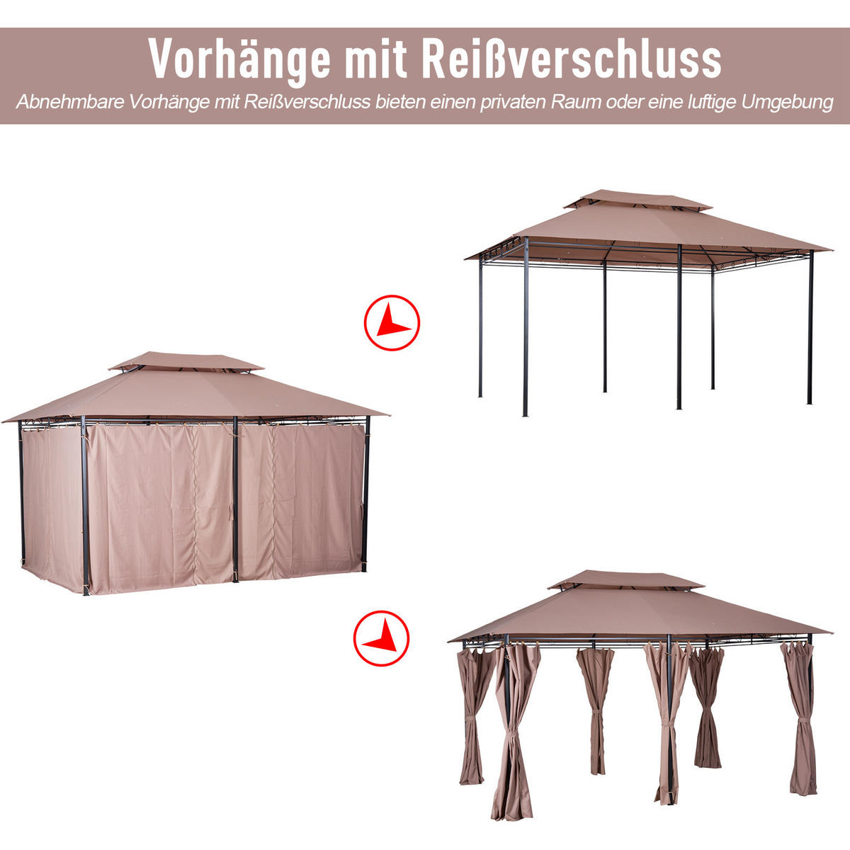 PAVILLON, Khaki, Stahl, Polyester-Gewebe - Braun, Metall (400/280/300cm) - Outsunny