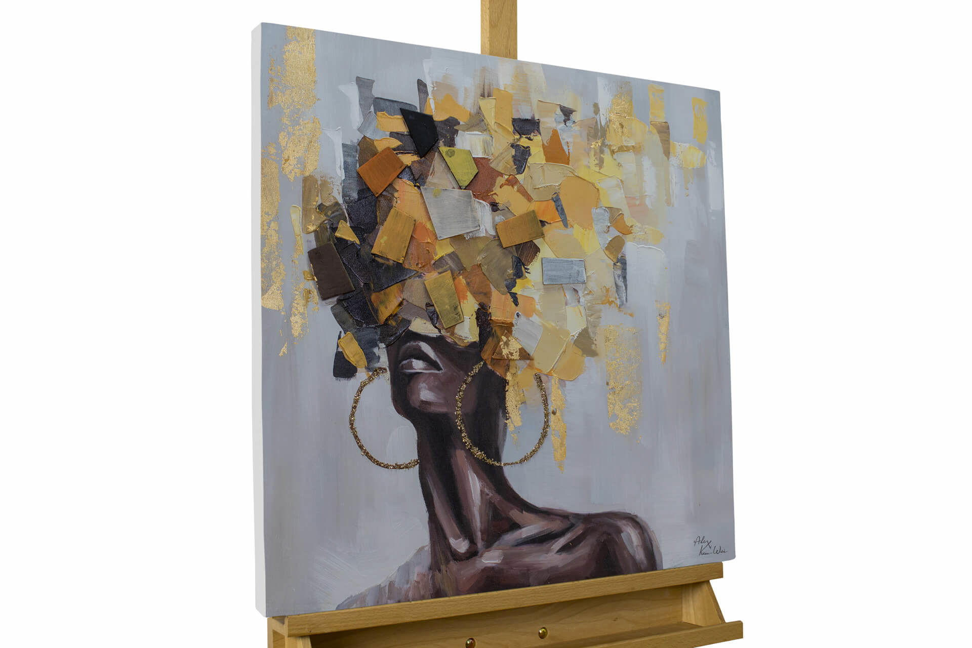 KUNSTLOFT RUČNĚ MALOVANÝ AKRYLOVÝ OBRAZ ŠEDÝ/ŽLUTÝ, 60/60 CM