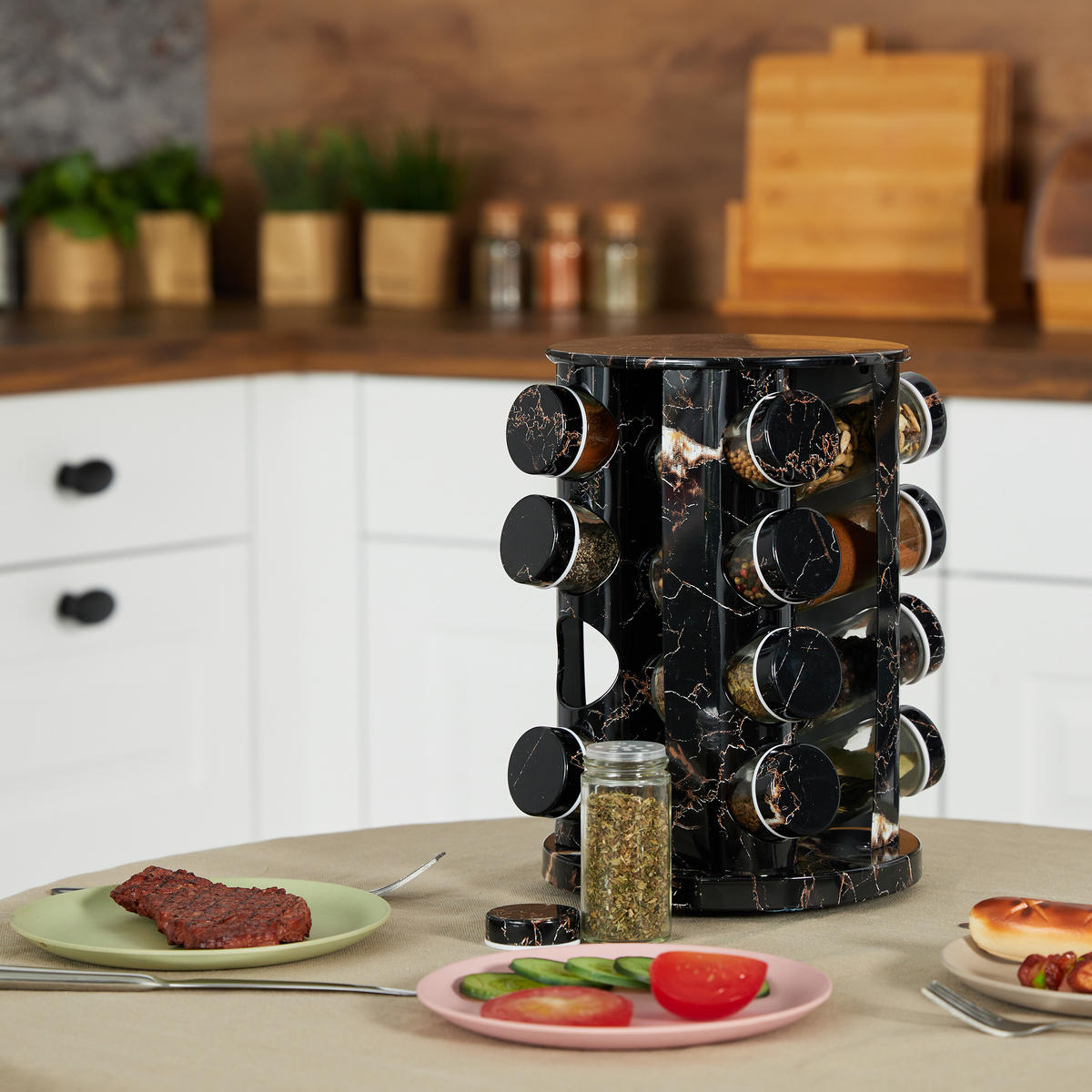17tlg.GEWÜRZKARUSSELL - Multicolor, Glas/Kunststoff (19/27.5/19cm) - Relaxdays