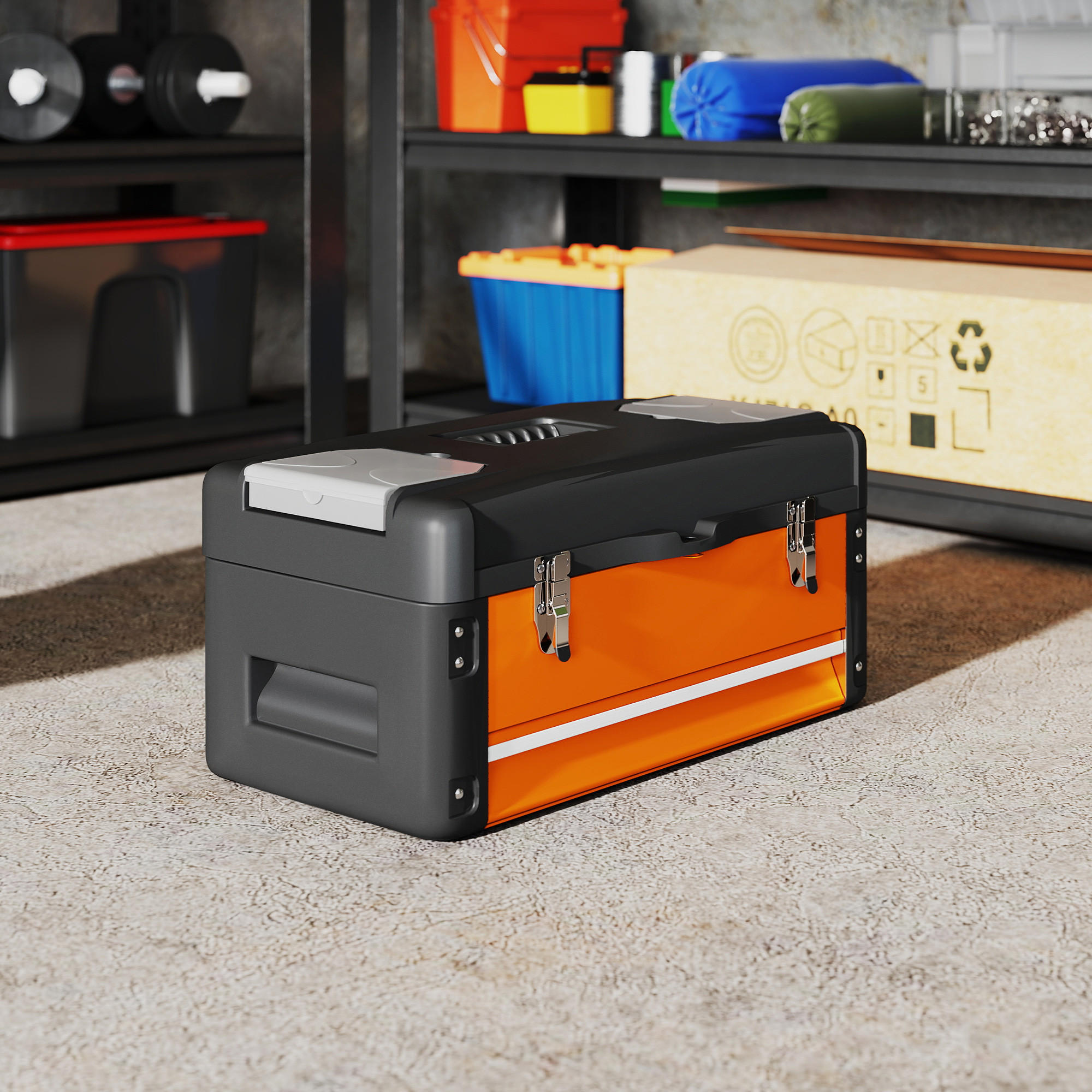 WERKZEUGKISTE leer, 49,7 x 25,3 x 23 cm Werkzeugkasten mit Schublade - Orange, Metall (25.3/23/49.7cm) - HOMCOM