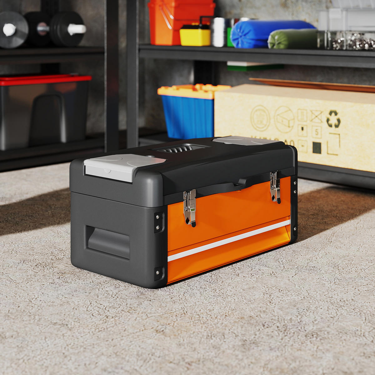 WERKZEUGKISTE leer, 49,7 x 25,3 x 23 cm aus Stahl, Orange - Orange, Metall (49.7/23/25.3cm) - HOMCOM