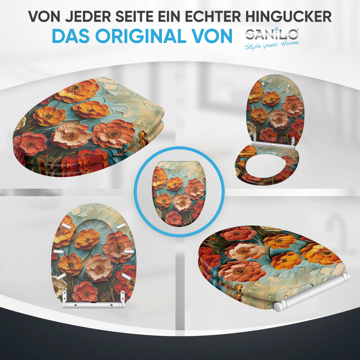 WC-SITZ mit Absenkautomatik & Top Fix Florum - Blau/Rot, Holzwerkstoff (37.7/5/48cm) - Sanilo