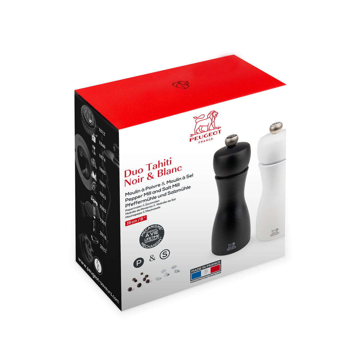 MÜHLENSET Tahiti 15cm Pfeffer- & Salzmühle Buchenholz Schwarz/Weiß Stahlmahlwerk - Schwarz, Holz (10.4/15/5.2cm) - PEUGEOT