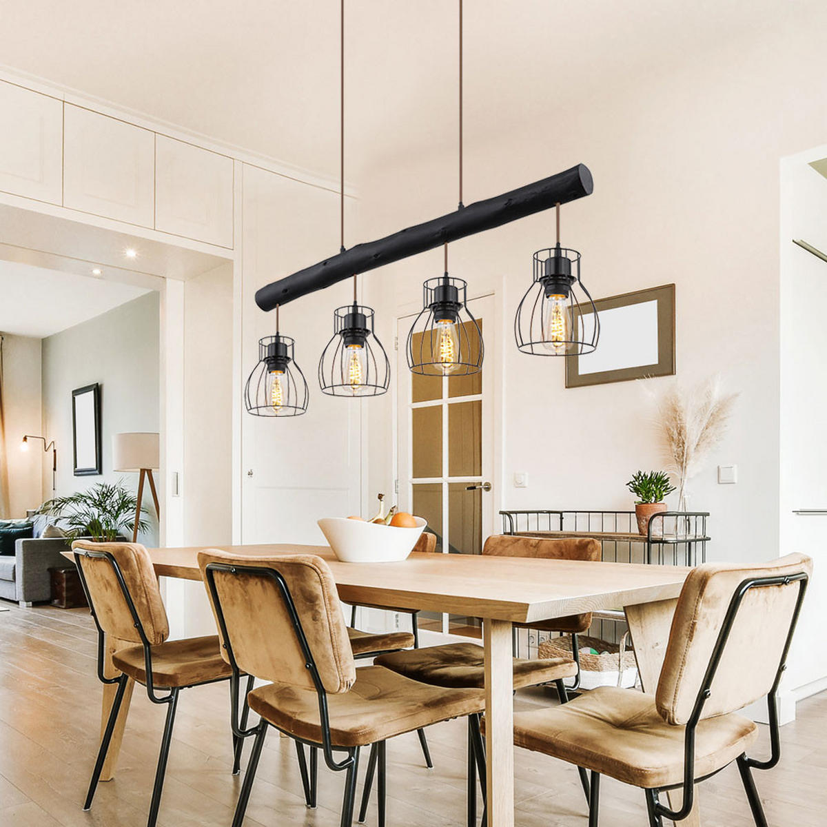 LED HÄNGELEUCHTE Holzoptik Schwarz - Schwarz, Holz (82.5/13.6/140cm)