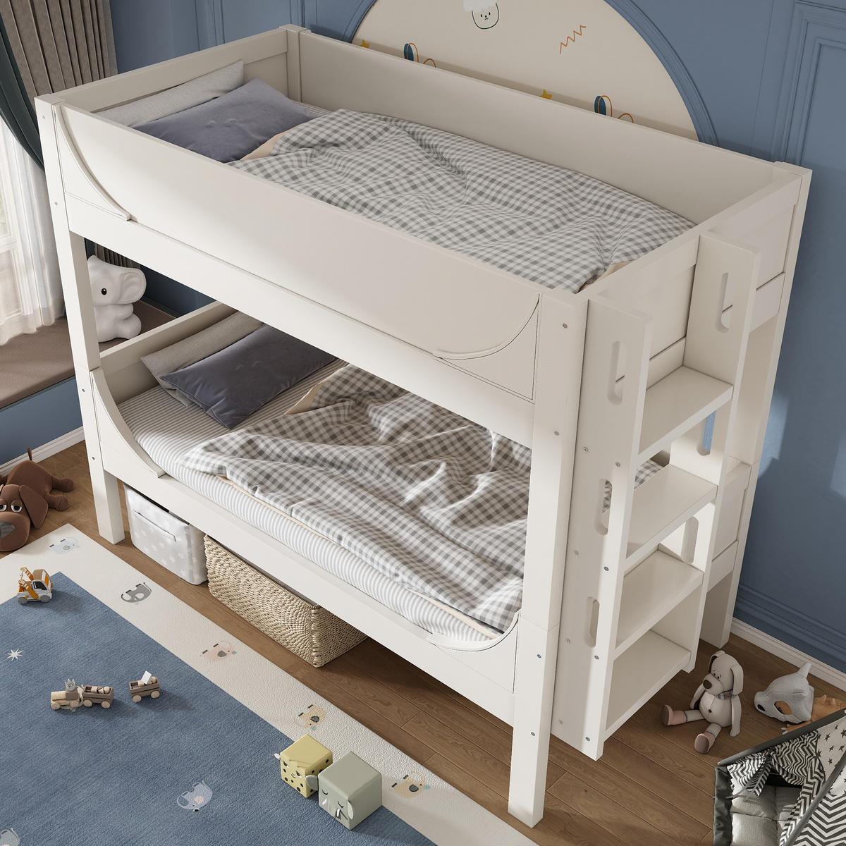 ETAGENBETT 90/200 cm & 90/200 cm in Weiß Kinderbett mit flexibler Leiter und trennbarer Konstruktion - Weiß, Holzwerkstoff (90/200cm) - STILVORA