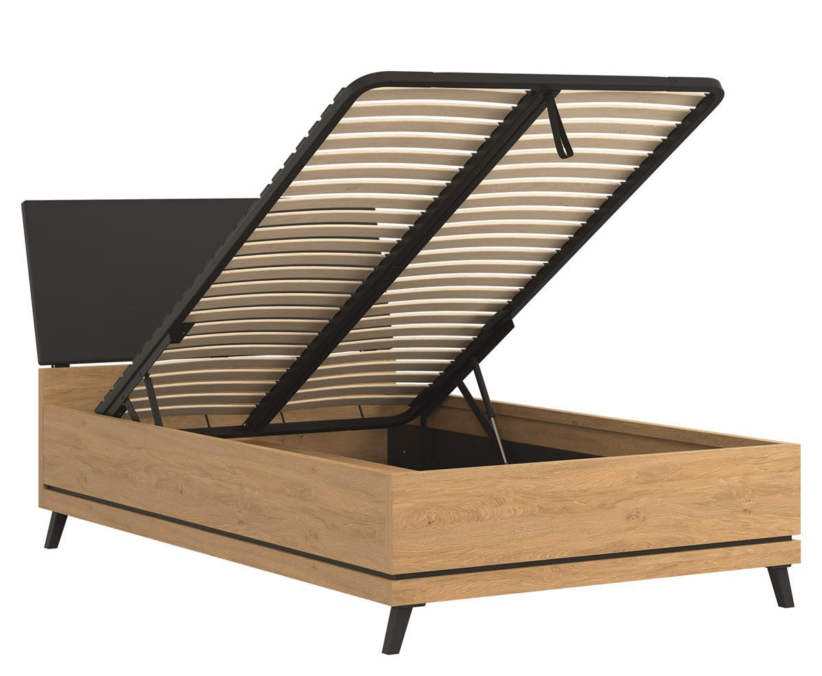 JUGENDZIMMER Art Set B mit Bett 120 x 200 - Steineiche / Schwarz - Eichefarben/Schwarz, Holzwerkstoff (128/106/220cm) - QMM TraumMöbel