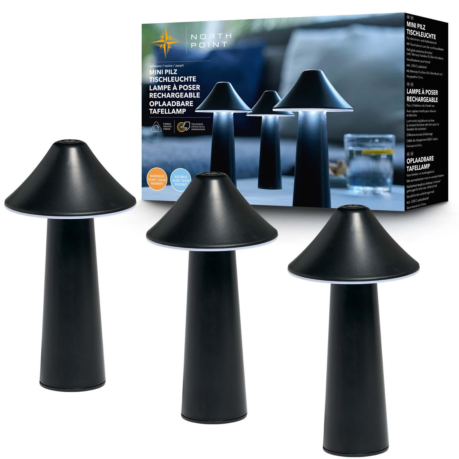 LED-TISCHLEUCHTE Pilzform dimmbar CCT Farbwechsel Ø 9 x 17 cm Zelt schwarz - Schwarz, Kunststoff (9/9/17cm) - Northpoint