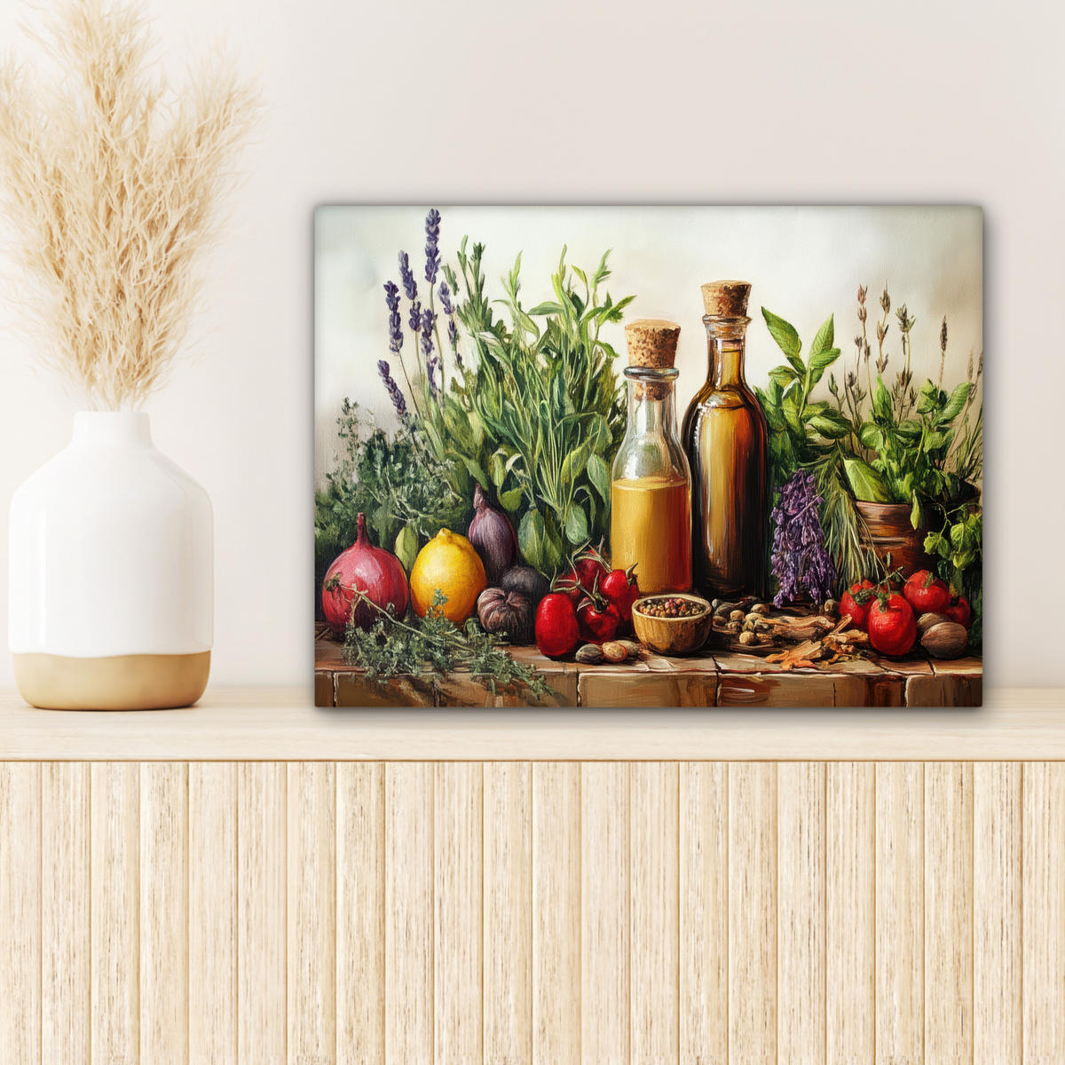 LEINWANDBILD Stilleben - Kräuter - Gewürze - Früchte - Farbenfroh 40x30 cm - Grün, Textil (40/30cm) - MuchoWow