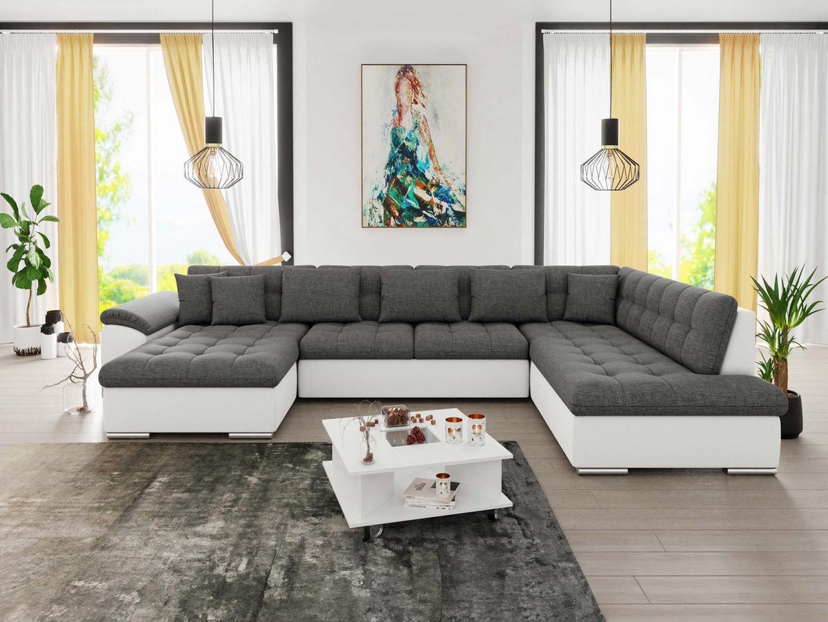 WOHNLANDSCHAFT Niko Bis Lux, Seite: Links - Weiß, Holz/Textil (348/76/205cm) - MIRJAN24
