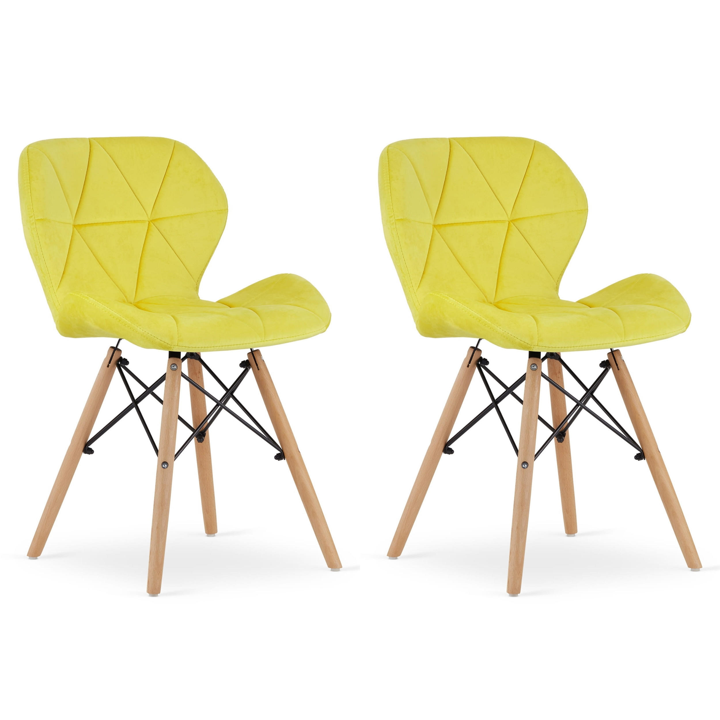 STUHL AMATRICE 2-er Set, Gelb, mit Samtstoff gepolstert - Gelb, Holz/Textil (48/74/53cm) - Komodee