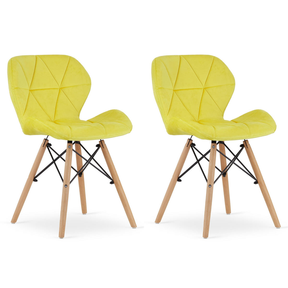 STUHL AMATRICE 2-er Set, Gelb, mit Samtstoff gepolstert - Gelb, Holz/Textil (48/74/53cm) - Komodee