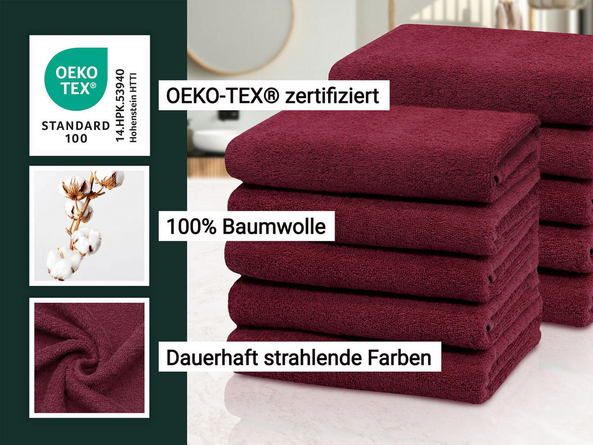 HANDTÜCHER, 10er-Set, 50x100 cm, 100% Baumwolle, Rot - Bordeaux, Textil (50/100cm) - Zollner