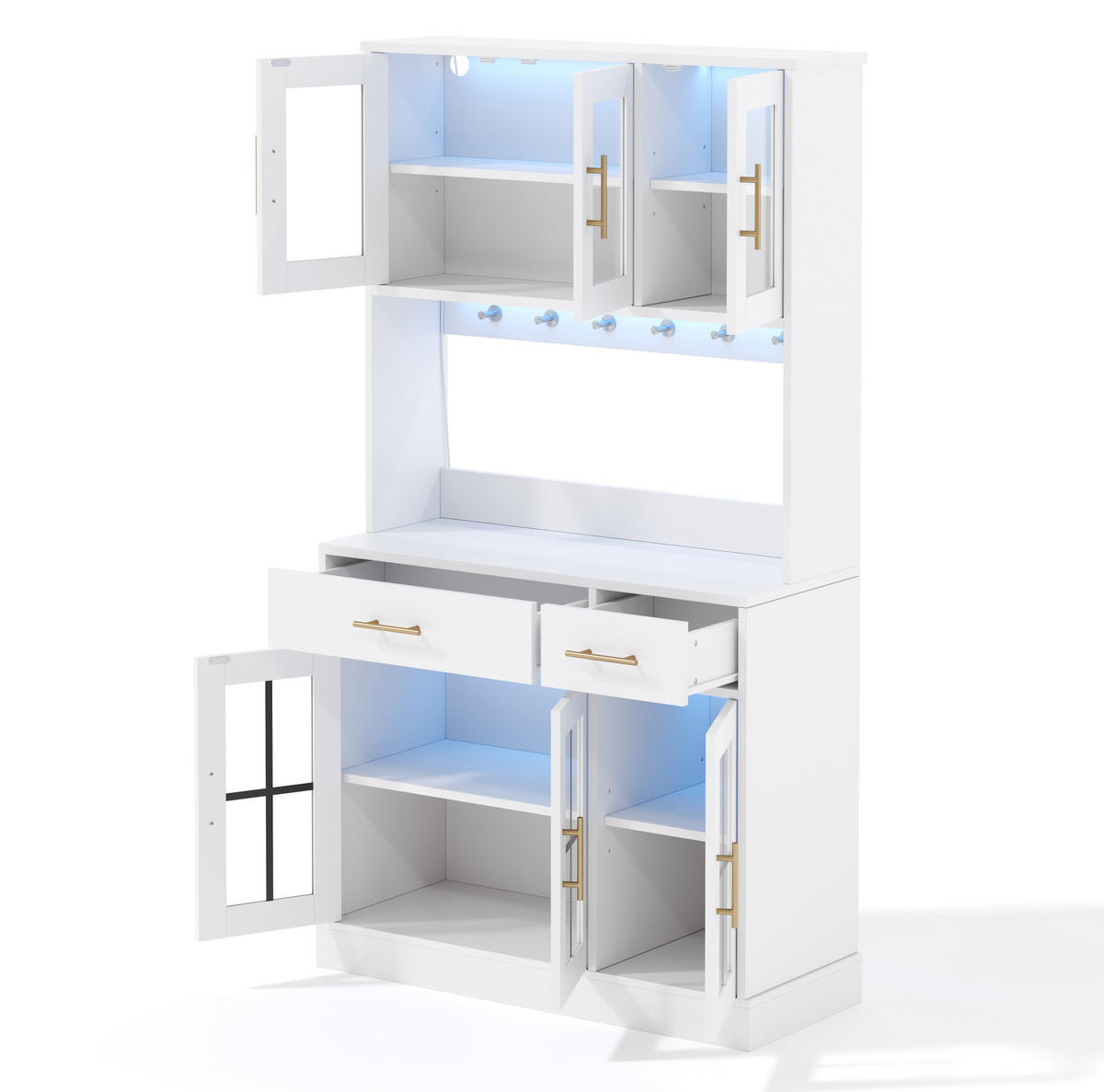 DONJI kuhinjski element od MDF-a, 180/100 cm bijeli, s LED rasvjetom i 6 vrata - bijela, drvni materijal (100/180/40cm) - BEAOK