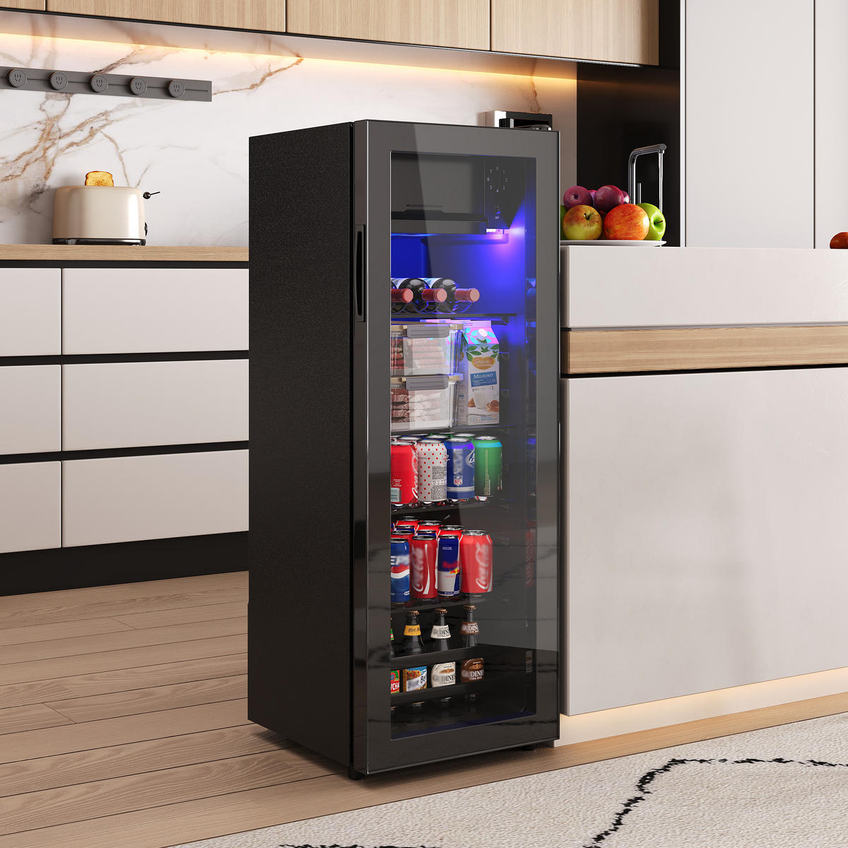 MINIKÜHLSCHRANK 40.5/40/112 cm Schwarz 128L mit verstellbare Einlegeböden und blaueLED - Schwarz, Metall (40/110/40.5cm) - Oxeza