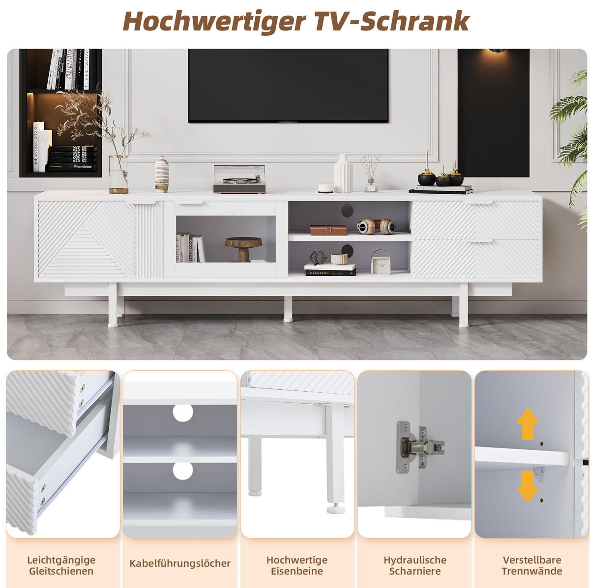 LOWBOARD 200/40/50.5 cm Weiß aus Spanplatte mit 2 Türen und 2 Schubladen - Weiß, Holzwerkstoff (40/50.5/200cm) - OKMYHOME