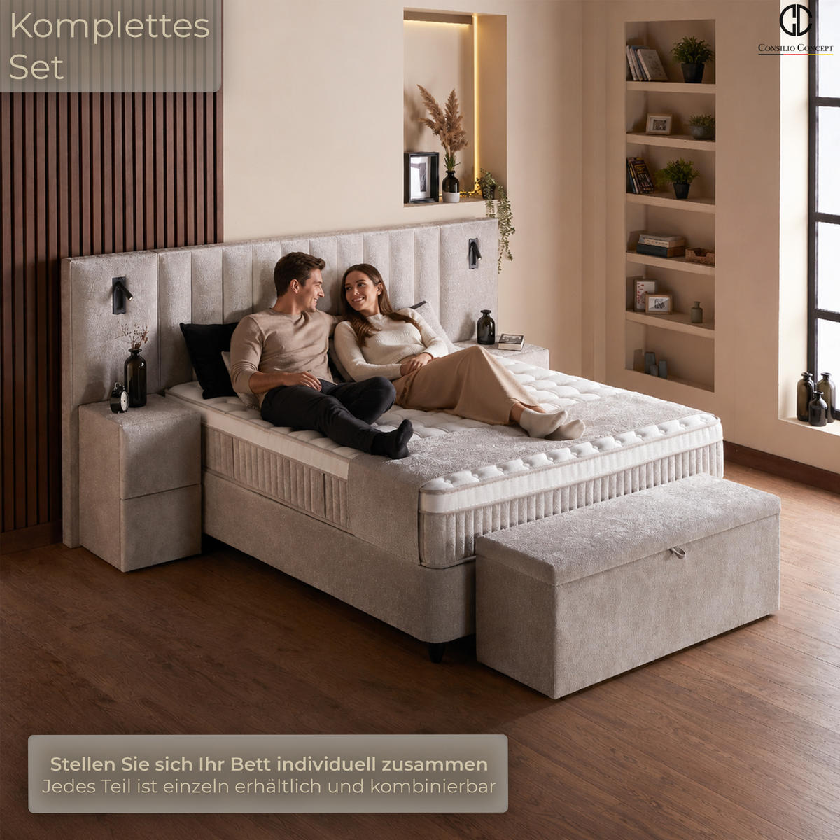 BETTBANK PALERMO 160/43/43 cm, Beige, Aufklappbar, mit Stauraum - Creme/Schwarz, Holz/Kunststoff (160/43/43cm) - Consilio Concept