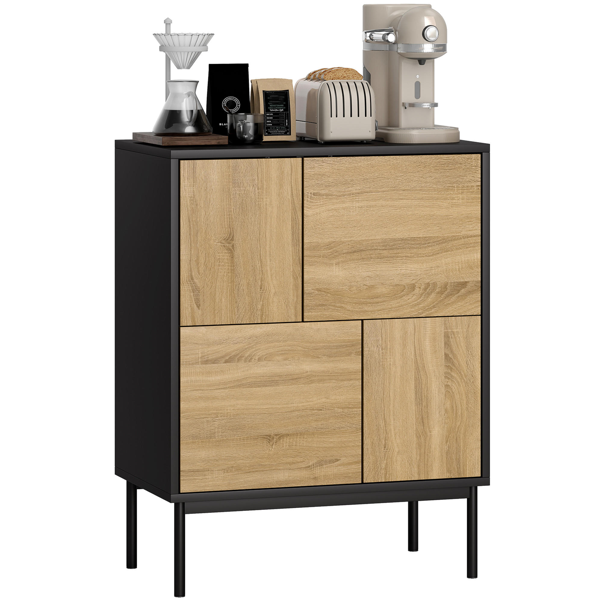 SIDEBOARD Schwarz und Natur, 4 Türen, 60/35/78 cm - Schwarz, Holz (60/78/35cm) - PANGIVO