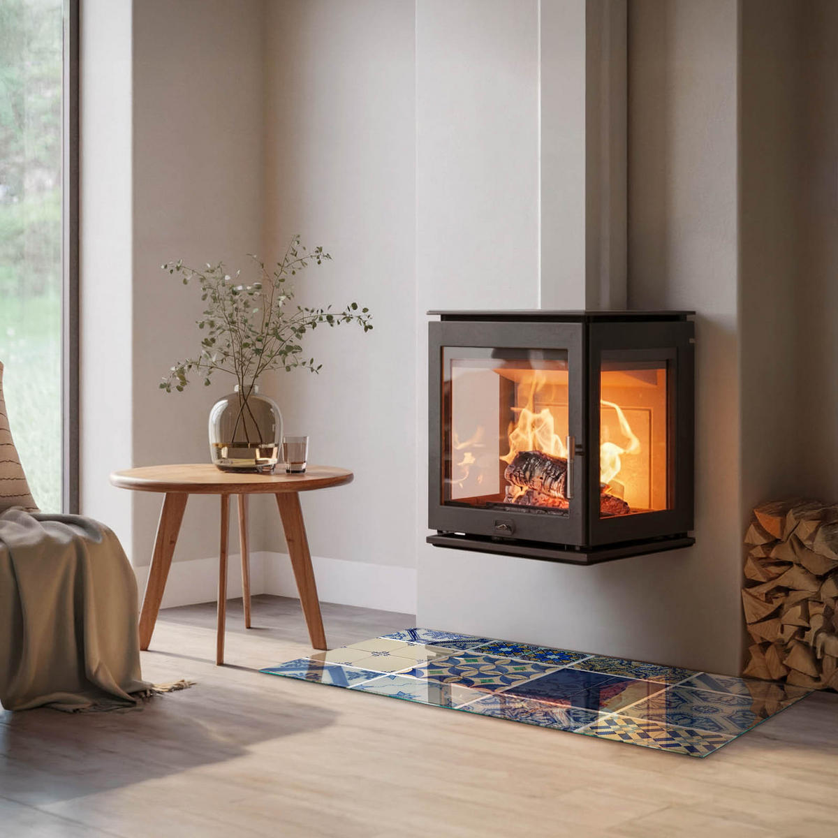 GLASPLATTE für Kamin 120x60 cm - Blau, Glas (120/60/0.4cm) - TULUP