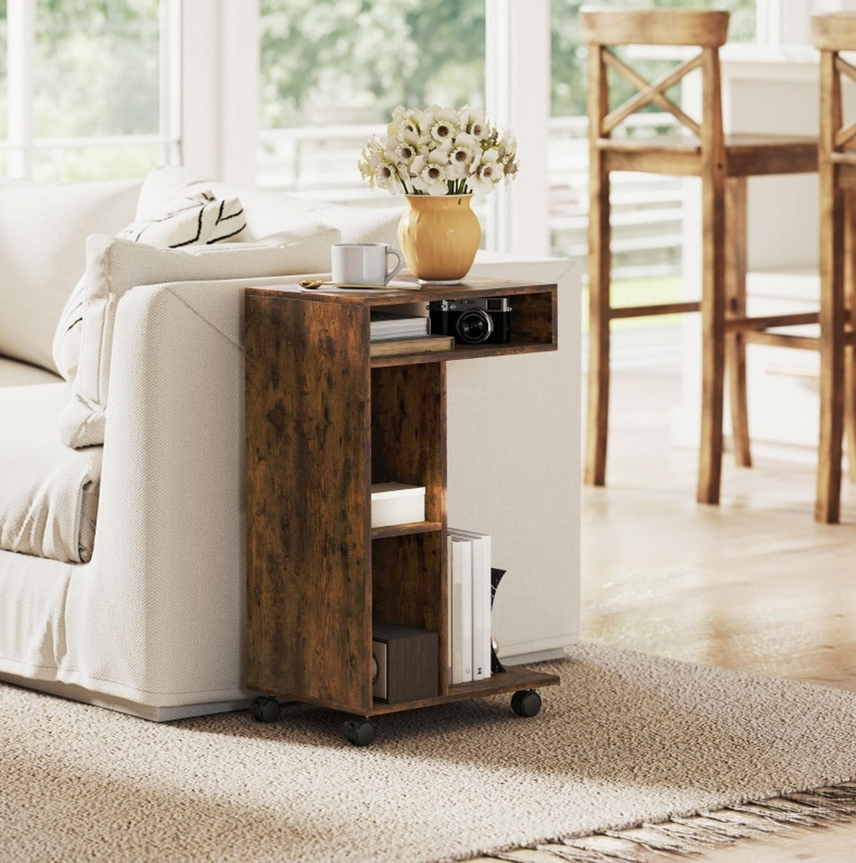 BEISTELLTISCH 40/69/30 cm Rustikal-Braun aus Holz mit 4 Rollen - Braun, Holz (40/30/69cm) - OKMYHOME