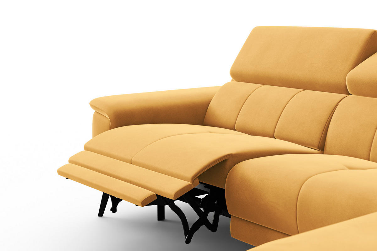 ECKSOFA FIERO 4-Sitzer RECHTS, Gelber Veloursstoff - Gelb/Schwarz, Holz/Textil (288/170cm) - Courtois Laville