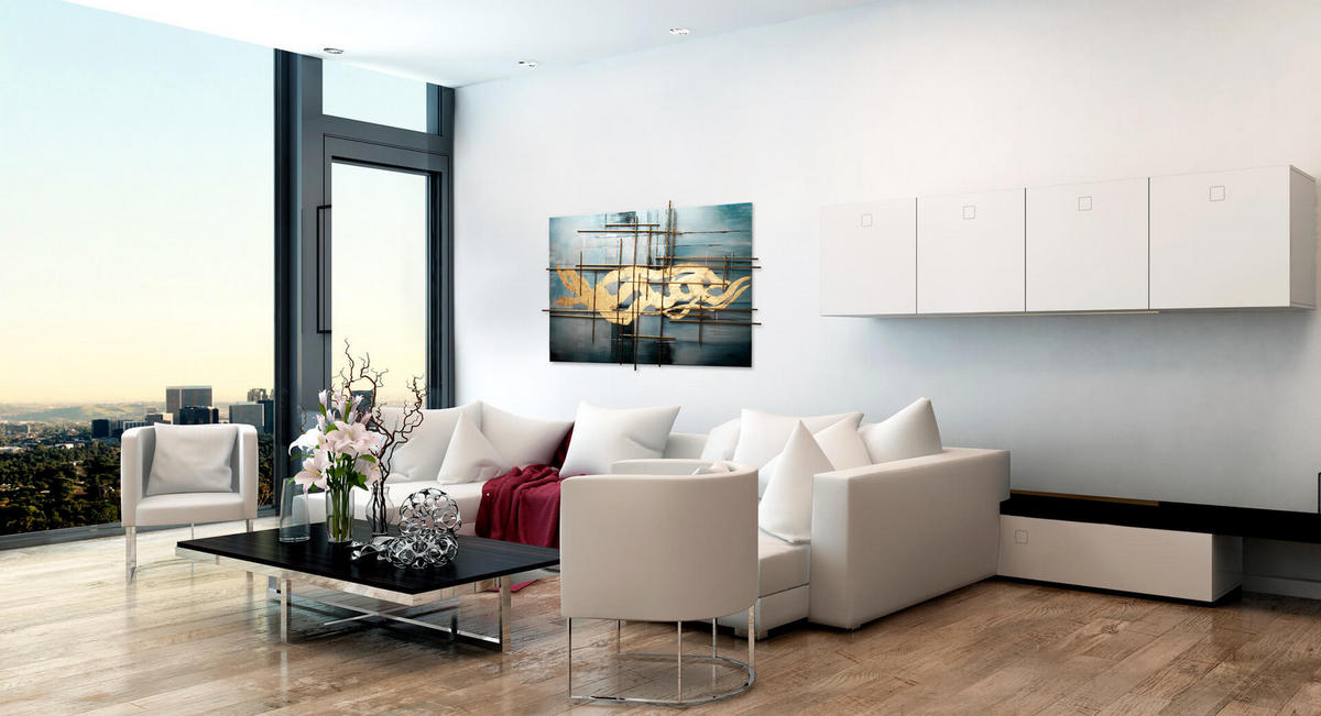 ACRYLBILD HANDGEMALT 120/80 cm - Blau/Goldfarben, Holz/Textil (120/80cm) - KUNSTLOFT