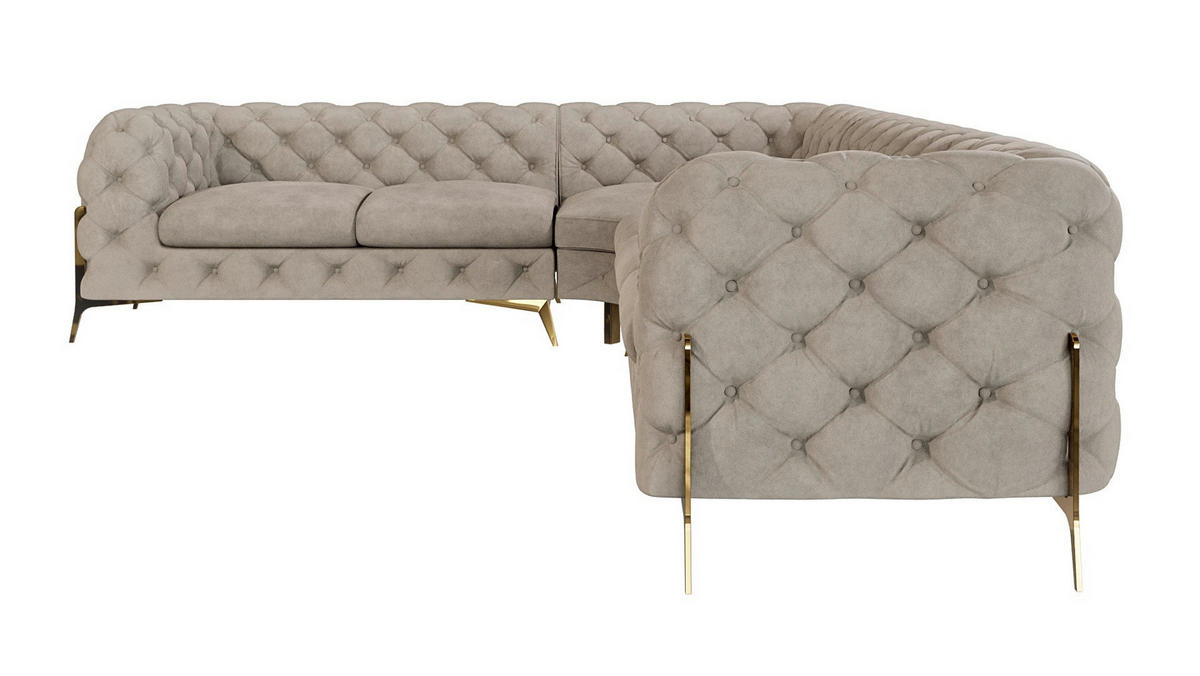 ECKSOFA Chesterfield Lexi Dunkle Creme Samt, langer Schenkel rechts - Goldfarben/Creme, Holz/Textil (323/264cm) - S-Style Möbel