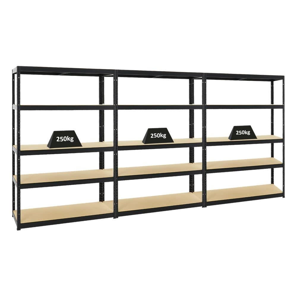 SCHWERLASTREGAL Big Elephant S 3er-Set mit 3x 180x120x45 cm Fachlast 250 kg Schwarz - Schwarz, Metall (360/180/45cm) - PROREGAL