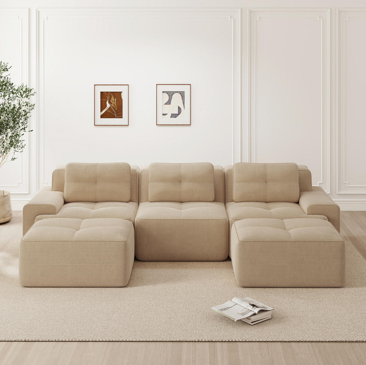 MODULARES Sofa aus Cord in Beige 293x177x69 cm mit 74 cm Sitztiefe und flexibler Anordnung - Beige, Textil (177/69/293cm) - IVMEU