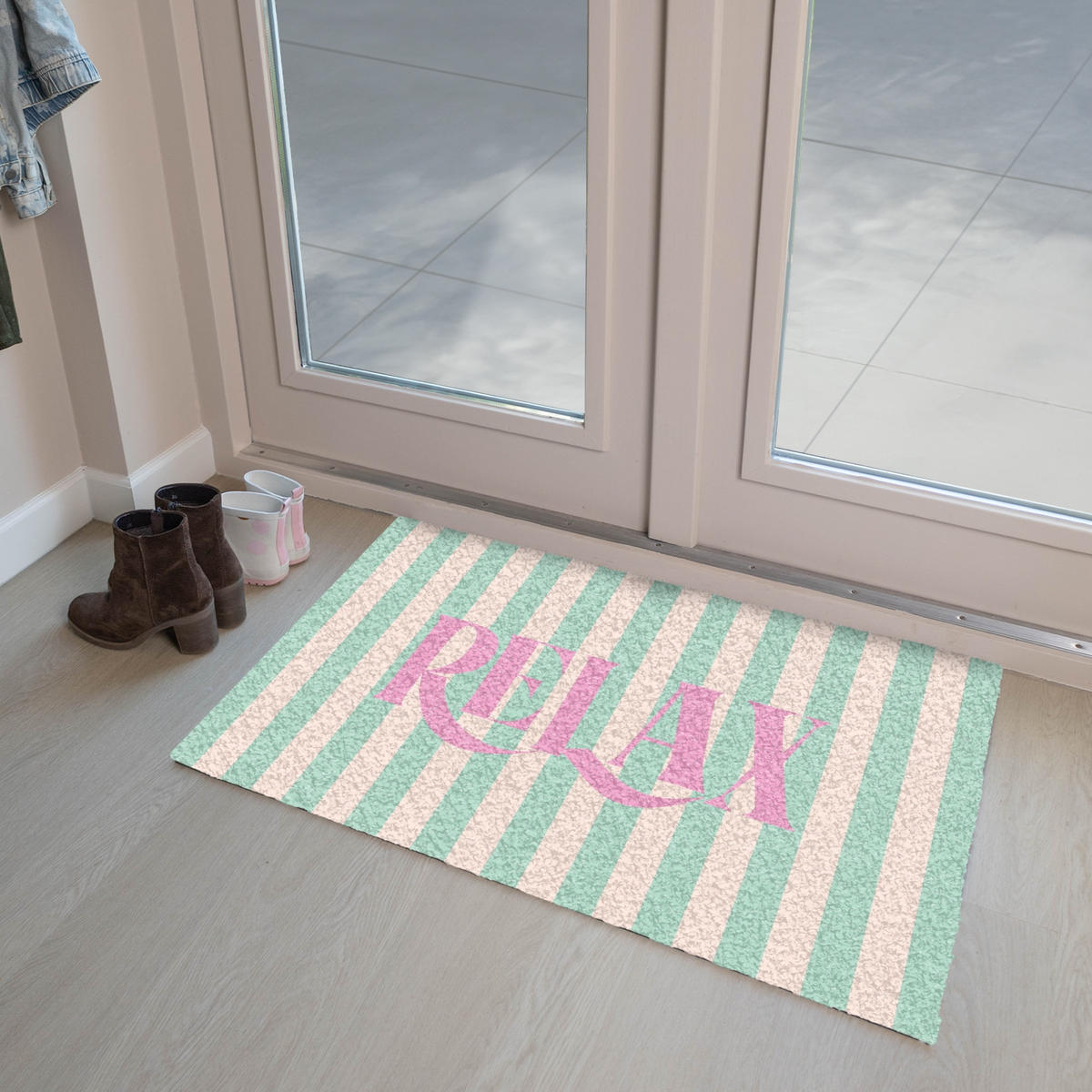 FUSSMATTE Rosa – Grün – Streifen – Entspannung 90x60 cm - Mintgrün, Kunststoff (90/0.4cm) - MuchoWow