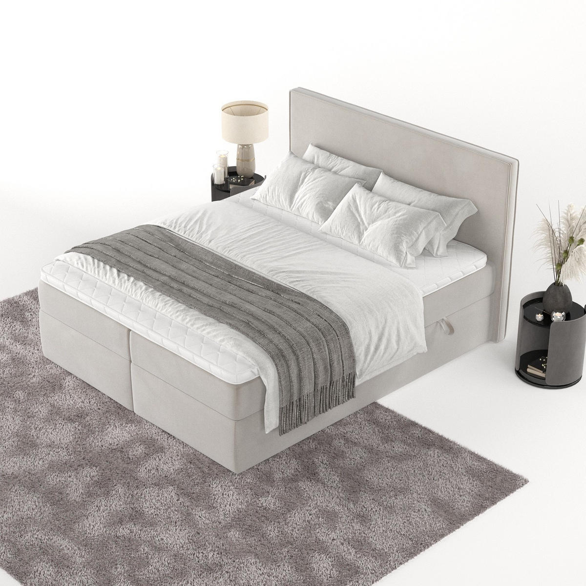 BOXBETT Nuvia 140/200 cm Hellbeige im Paros Stoff - Beige/Schwarz, Holz/Holzwerkstoff (140/200cm) - AltaBeds