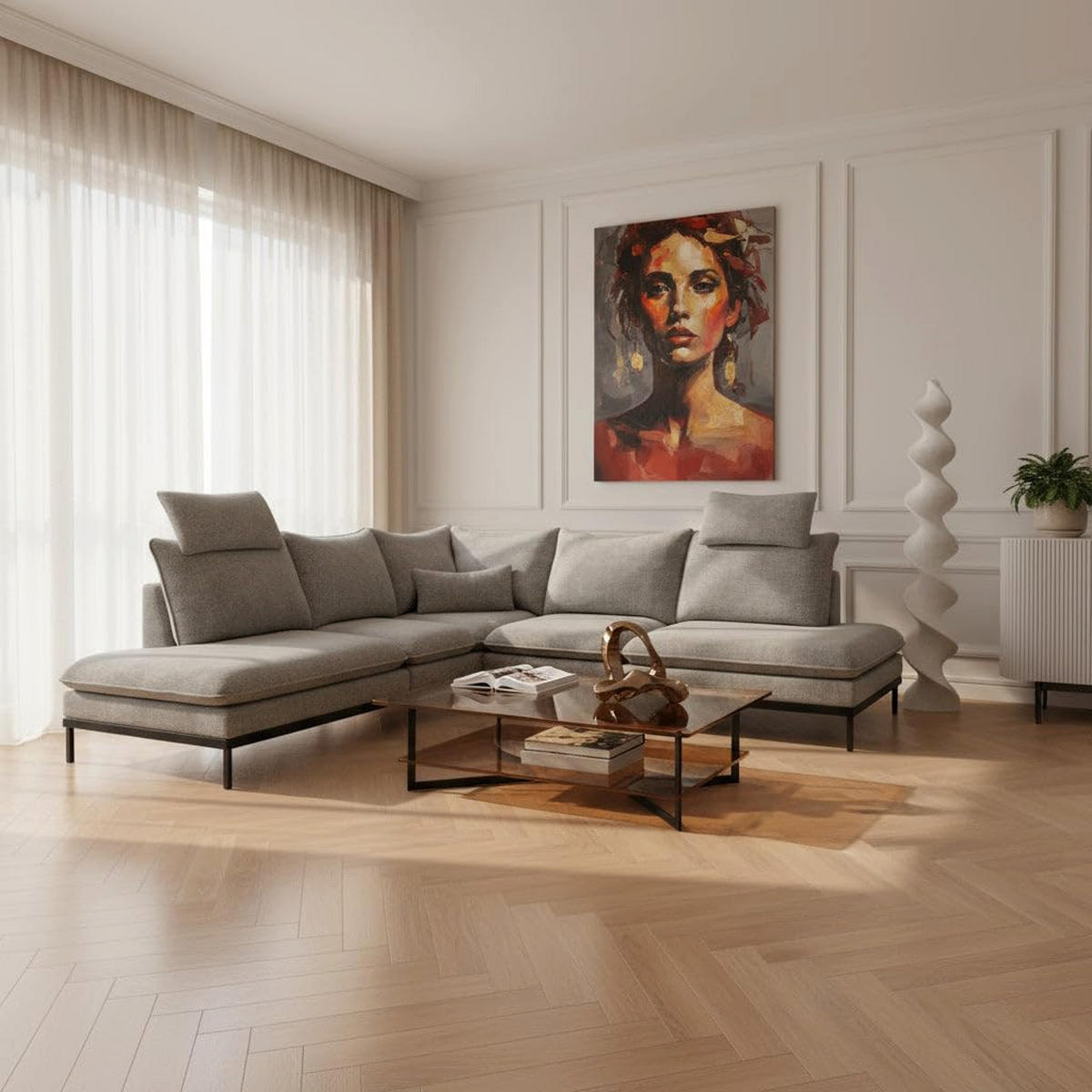 ECKSOFA Leafy Goldfarben 293 cm - Goldfarben, Textil (293/90/198cm) - Pillovely