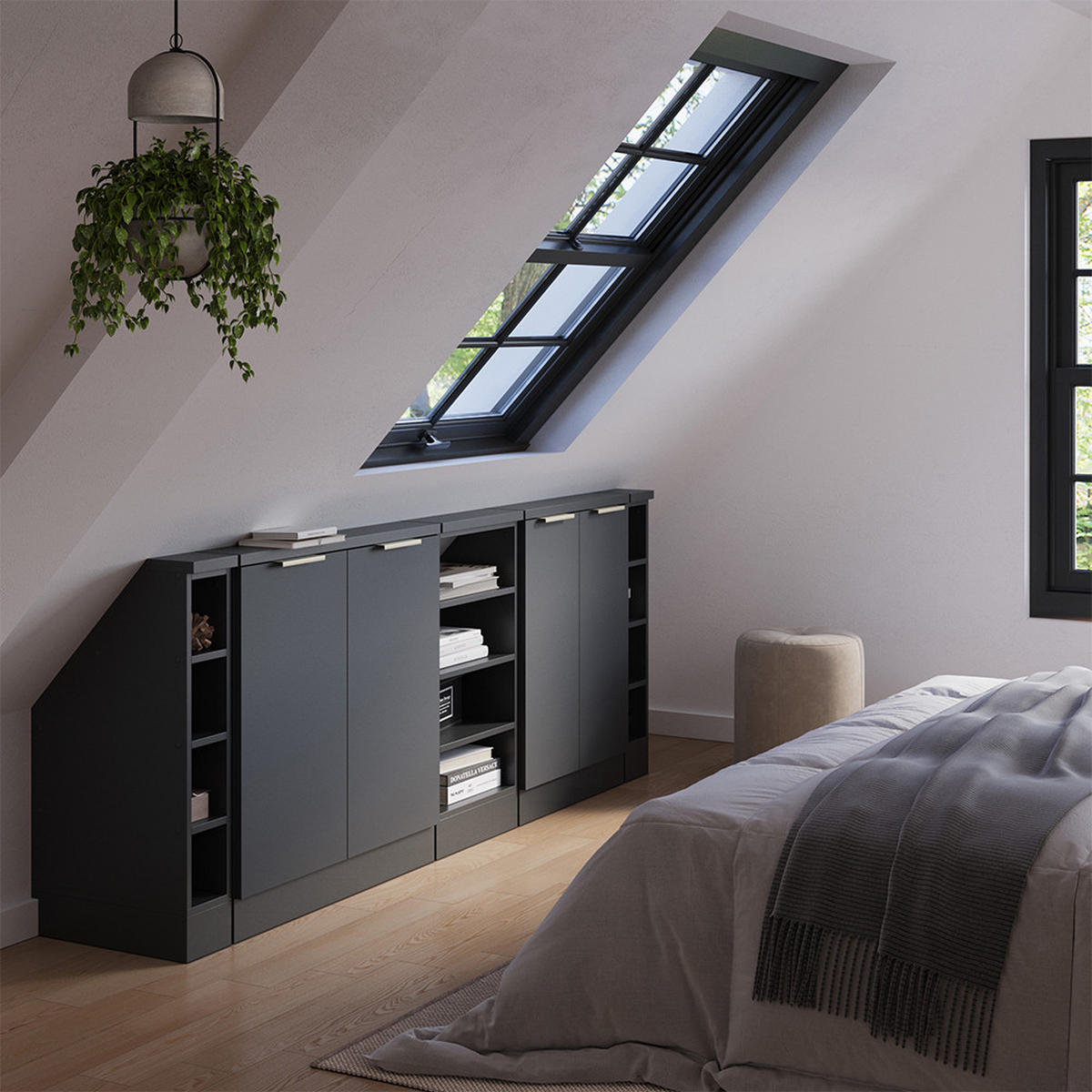 ŠATNÍ SESTAVA PRO ŠIKMÉ STŘECHY Rion Antracitově zlatý - antracitová, kompozitní dřevo (210/81.6/46cm) - Vicco