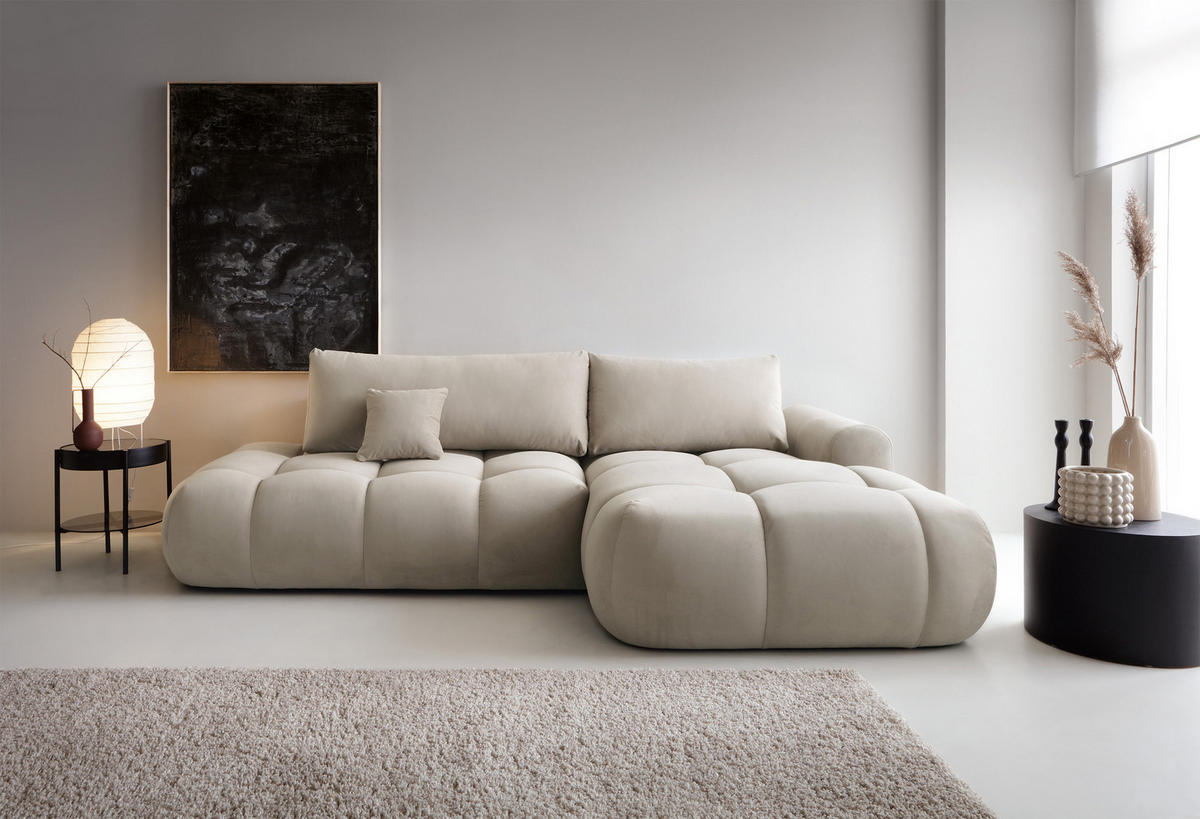 ECKSOFA Ombo Graubeige Velours 280 cm - Greige/Schwarz, Kunststoff/Textil (284/167cm) - Selsey