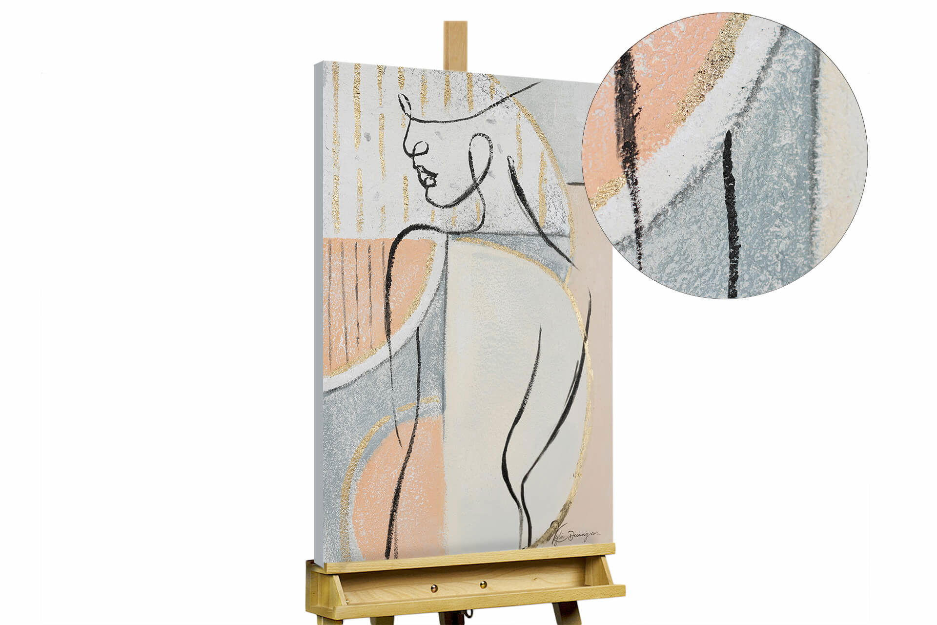 ACRYLBILD HANDGEMALT 50/75 cm - Beige/Schwarz, Holz/Textil (1/75cm) - KUNSTLOFT