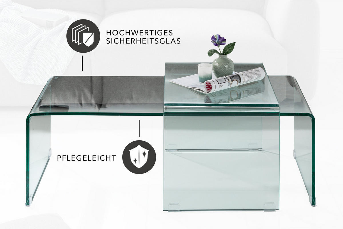 COUCHTISCH FANTOME Glas Transparent 100 cm 2er Set - Transparent/Braun, Glas (50/100/35cm) - riess-ambiente