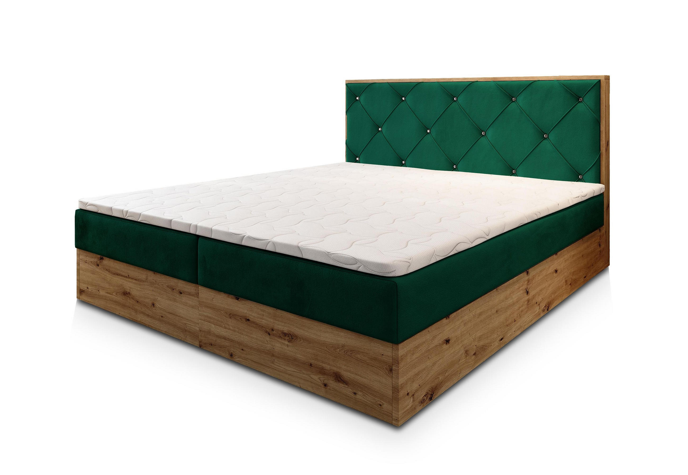 POSTEL BOXSPRING FOSCO 160x200 cm, s matrací a úložným prostorem, tmavě zelená - tmavě zelená, kompozitní dřevo/textil (160/200cm) - MASSENO