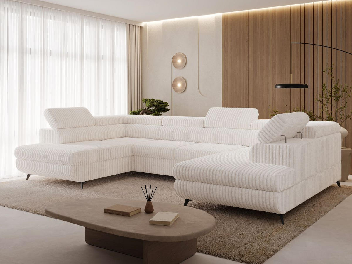 ECKSOFA U Argon Creme - Creme/Schwarz, Holz/Textil (322/190cm) - Graingold